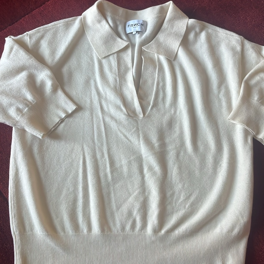 Anthropologie Cream Short Sleeve Top - Picture 4 of 6